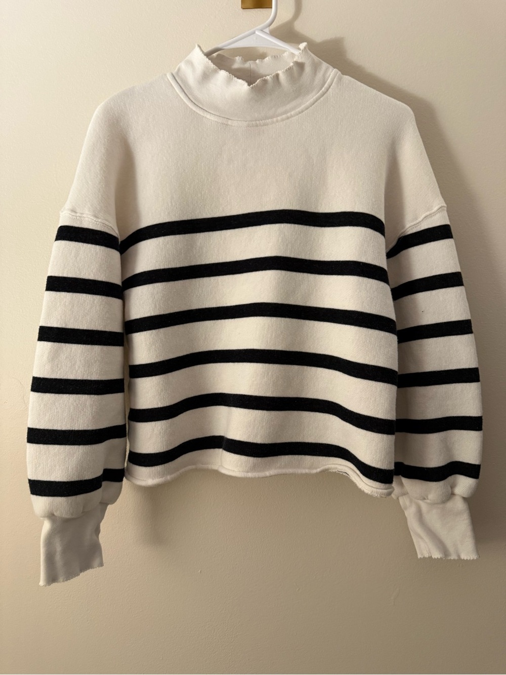 J. Crew Heritage Terry mockneck sweatshirt White and Black Striped - Picture 3 of 7